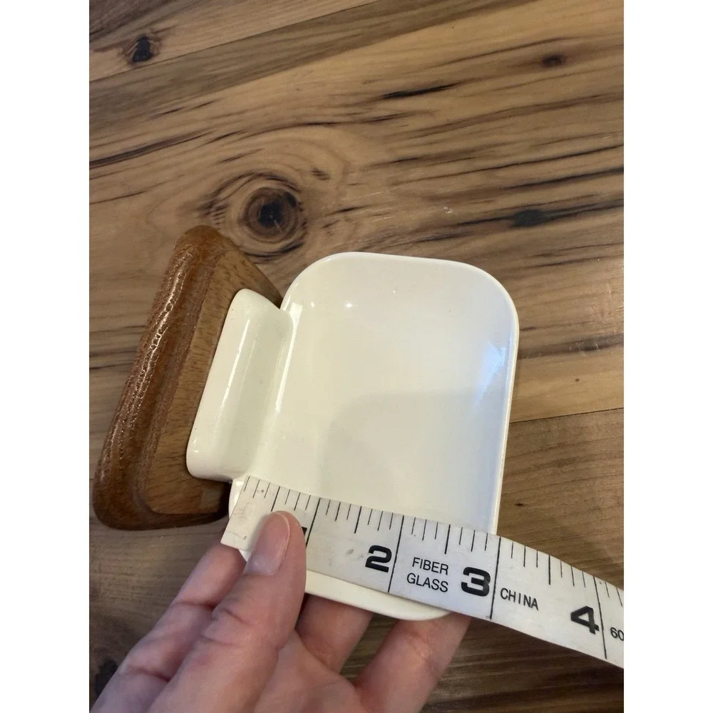 Vintage Wall Mount Soap Dish Cream Plastic Wood Bathroom Retro MCM